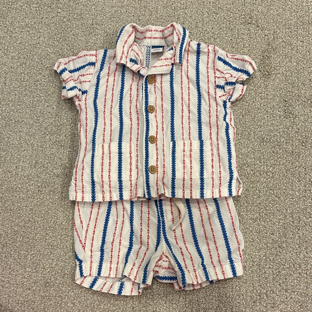 Old Navy Red and Blue Stitched Baby Outfit size 6-12 months